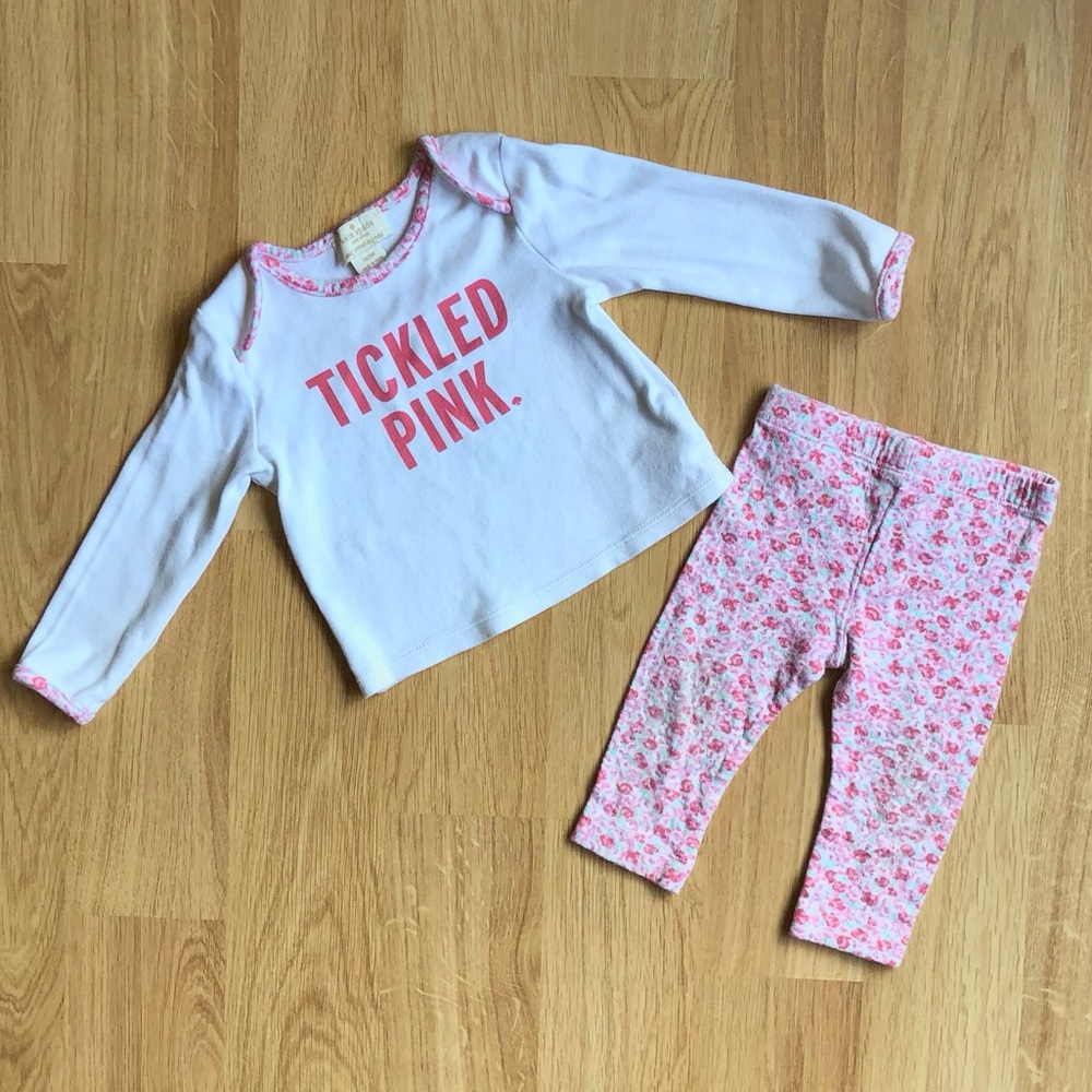 EUC kate spade Baby Girl Two Piece Pajama/Matching Set-Ticked Pink + Floral